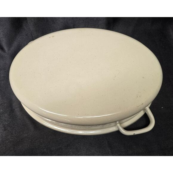 Vintage Large Tan & Brown Iron Roaster Frying Pan Roasting Pot Casserole Dish - Picture 9 of 13
